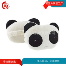 毛绒熊猫头枕 可爱卡通个性汽车靠枕护颈枕 汽车前排按摩枕定制