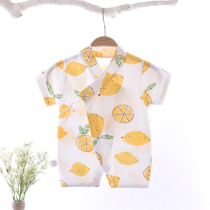 Baby Jumpsuit Summer Combed Cotton Printed Korean Style Baby Romper Lightweight Breathable Men and Women Baby Short Sleeve Kimono Baby Clothes