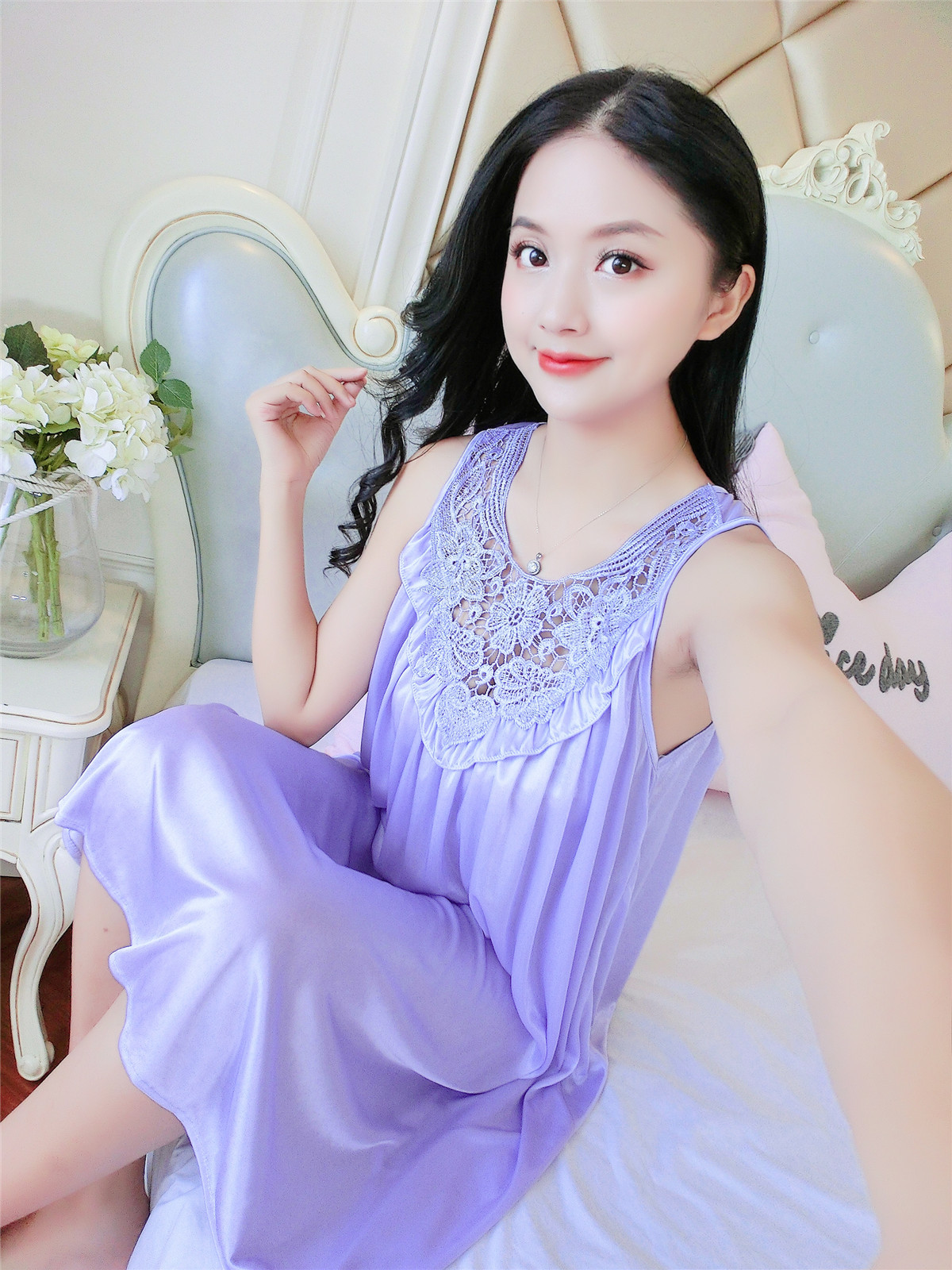 冰丝睡裙女蕾丝真丝睡衣夏丝绸性感吊带裙薄大码家居服