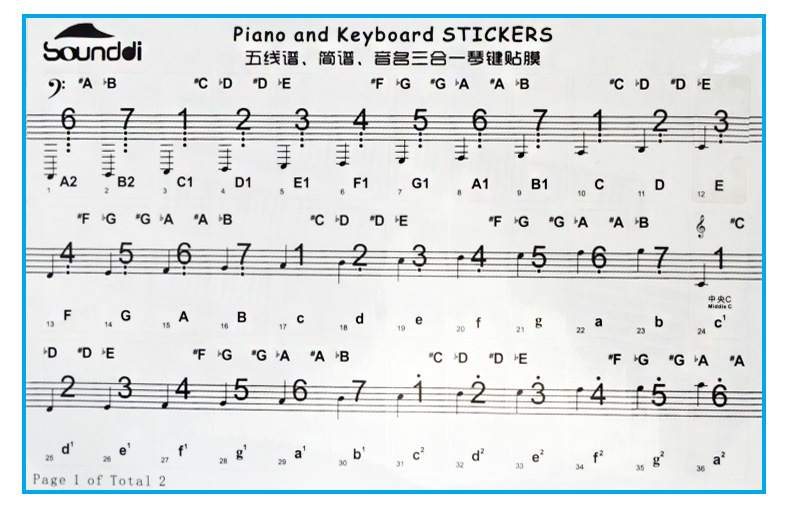 批发初学钢琴简谱音标贴五线谱贴纸电子琴电钢琴手卷钢琴键盘贴纸