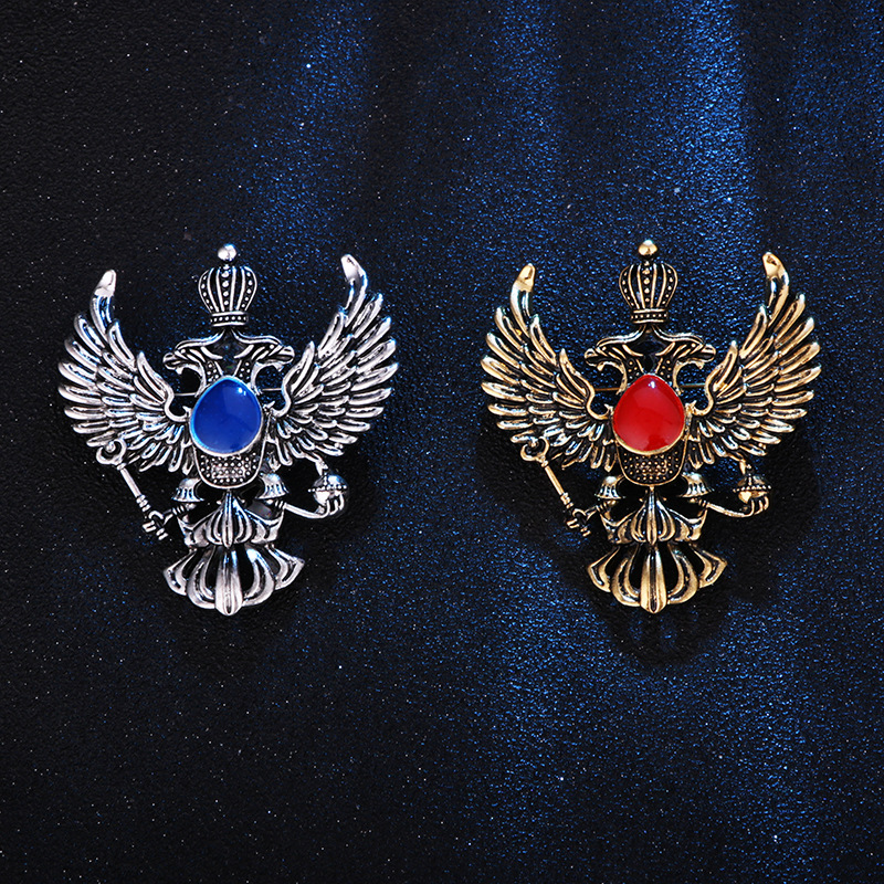 欧美复古霸气双头鹰胸针男美国徽章大衣外套配饰动物别针厂家直销