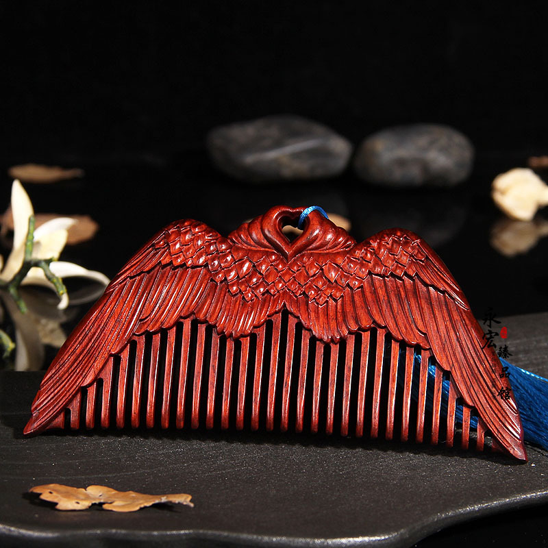 紫檀梳子 红木天使之翼梳子 整木梳子 可定制刻字创意礼品