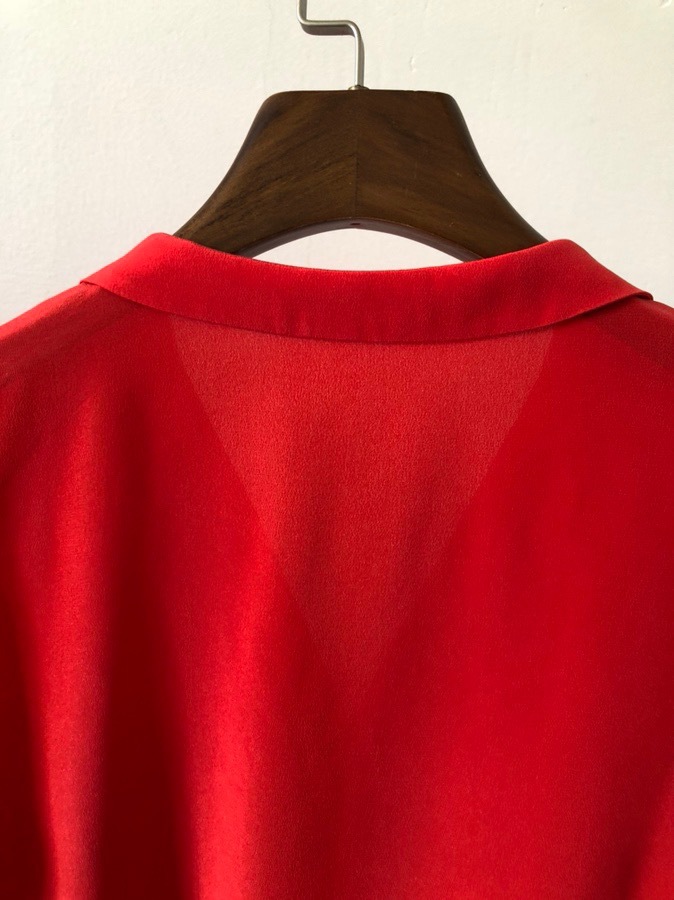 软糯重砂洗真丝 轻熟风西瓜红 帅气小翻领短袖衬衫