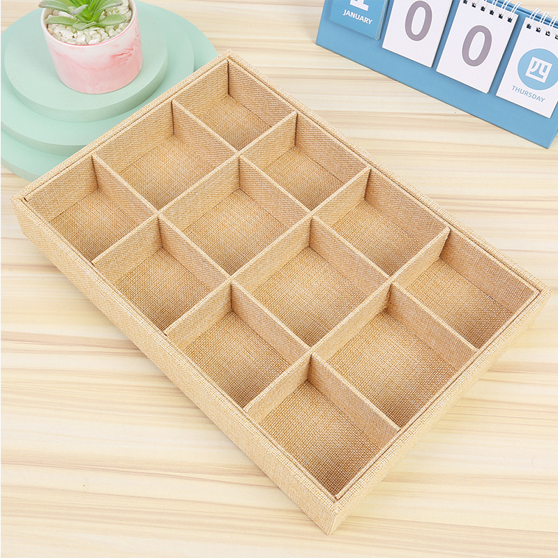 Simple Burlap 12 Grid Accessories Plate High-End Jewelry Ornament Storage Tray Objects Bulk Dish Storage Box