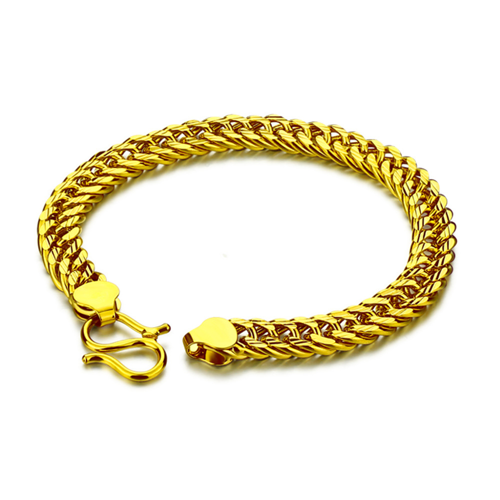 工厂批发经典款8mm马鞭链手链男士镀24k黄金仿黄金首饰品手环时尚