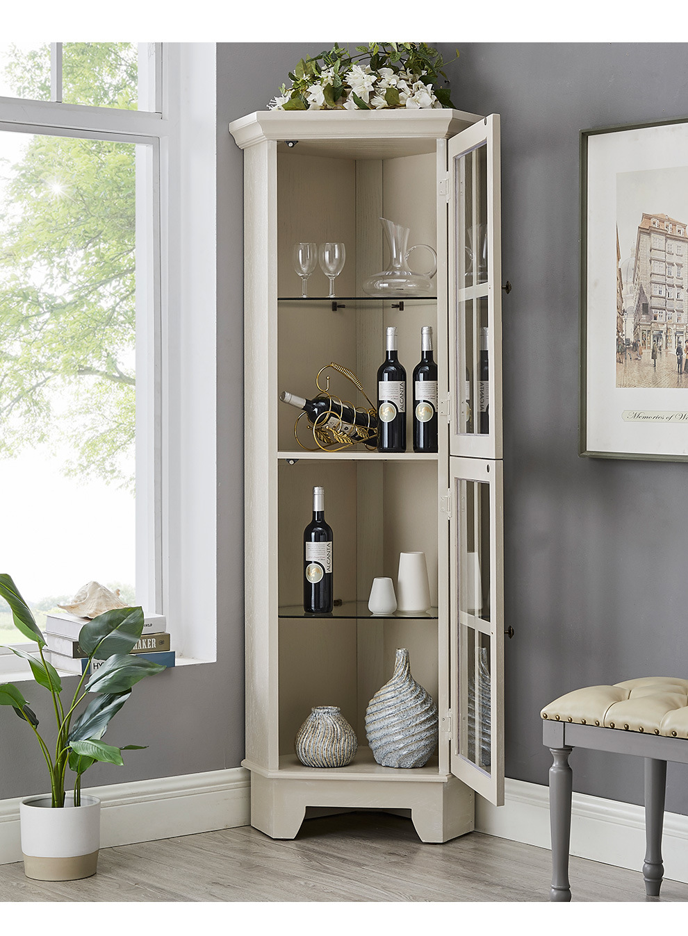 酒柜 客厅角柜 收纳柜白蜡木角落柜实木三角柜转角柜储物柜墙角柜