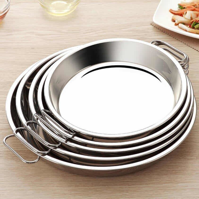 304不锈钢凉皮盘 糕盘 蒸凉皮锣锣圆盘加厚平底盘家用蒸肠粉盘
