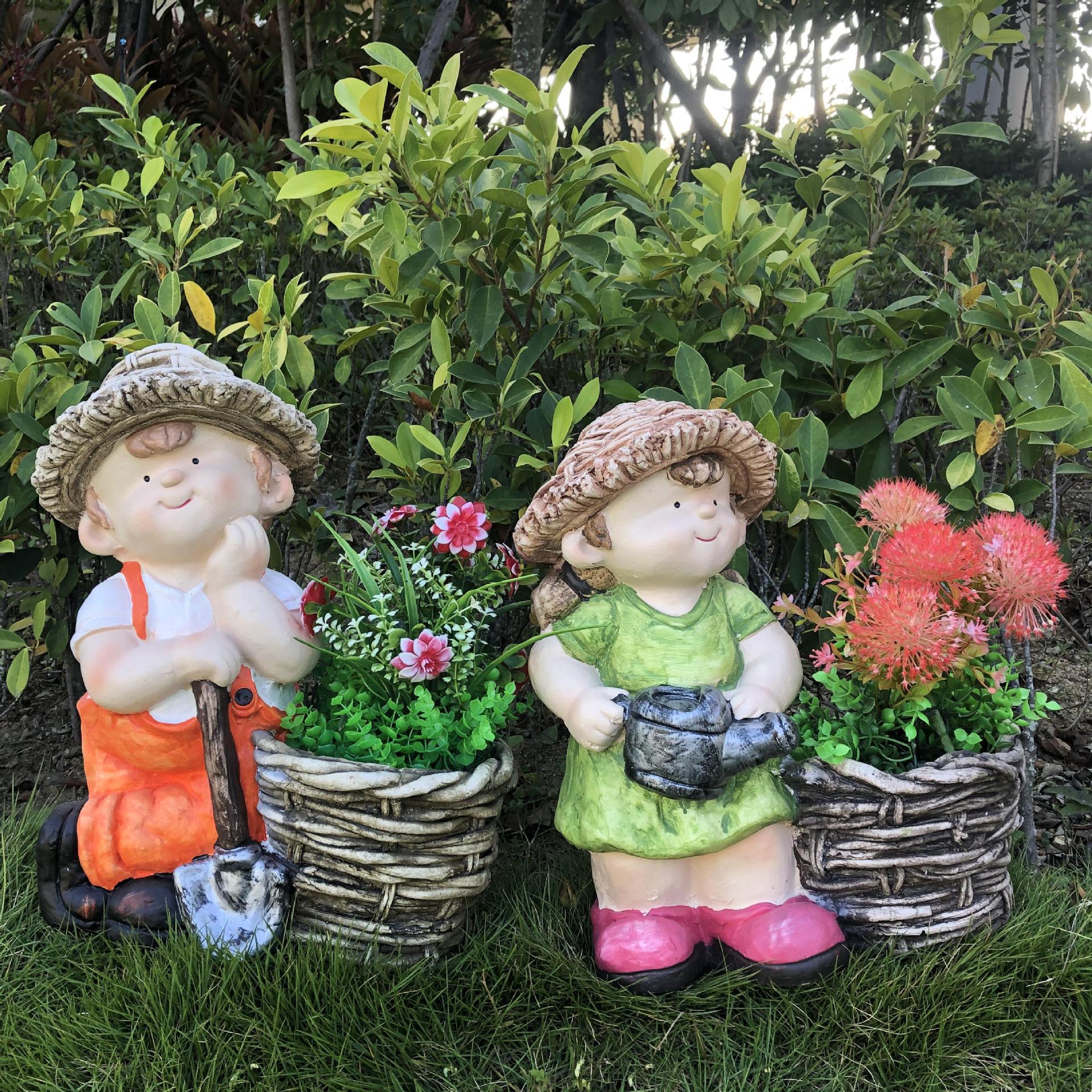 花园摆件卡通人物雕塑户外园林造景摆设盆栽花缸花盆庭院装饰小品