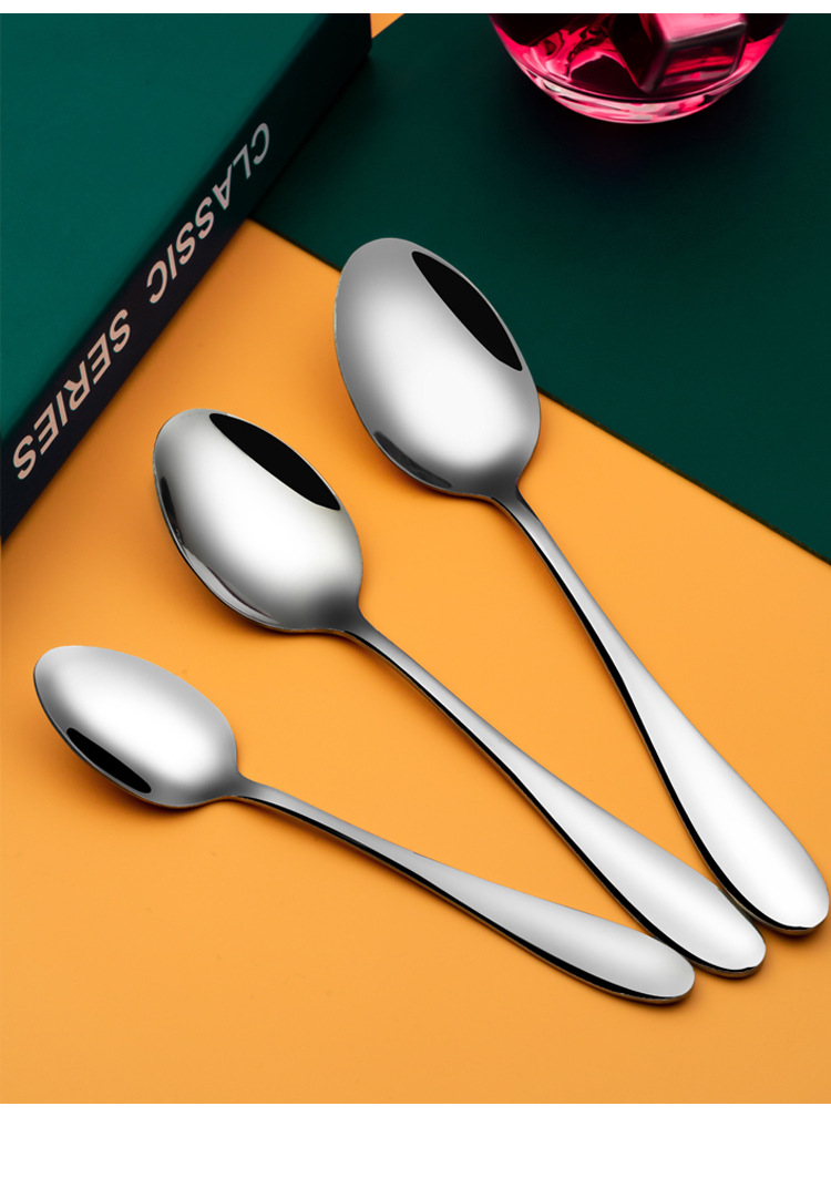 410不锈钢西式餐具 酒店西餐厅纯色创意刀叉勺 流光银套装水果勺