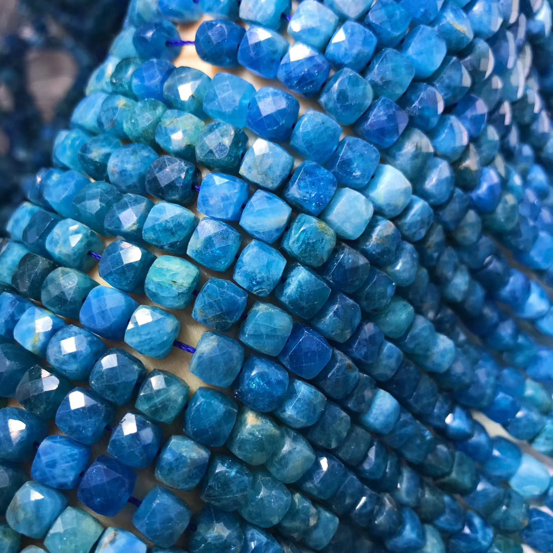 天然水晶 蓝磷灰水晶方块钻面散珠半成品 磷灰石配饰 厂家直销