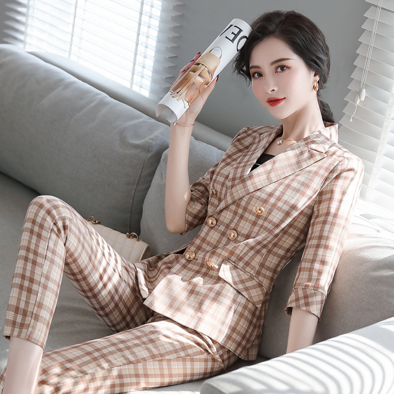 格子西装职业套装女春装韩版时尚英伦风气质女神范两件套裤正装ol
