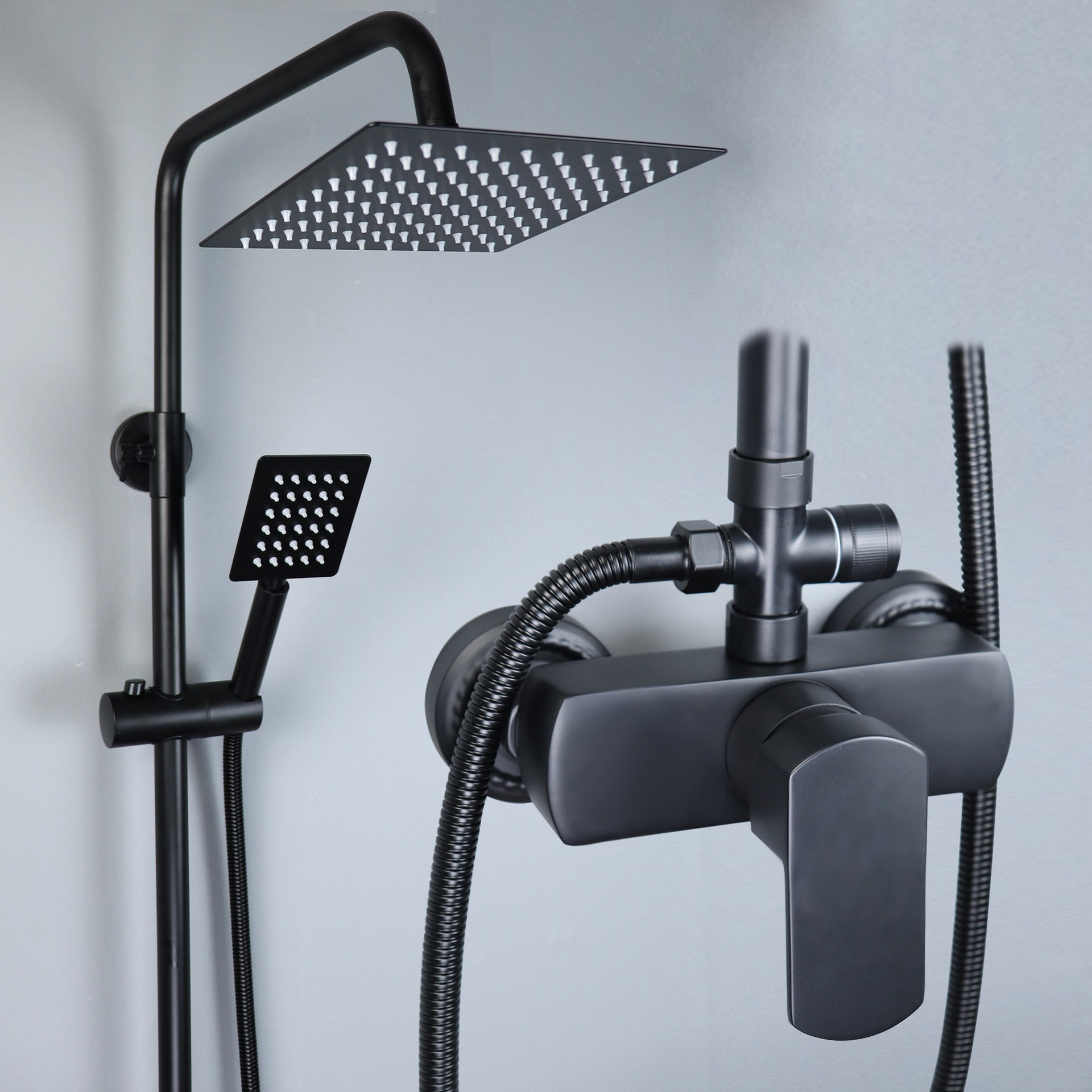 厂家直销浴室澡堂黑色淋浴花洒套装全铜升降简易节水龙头酒店工程
