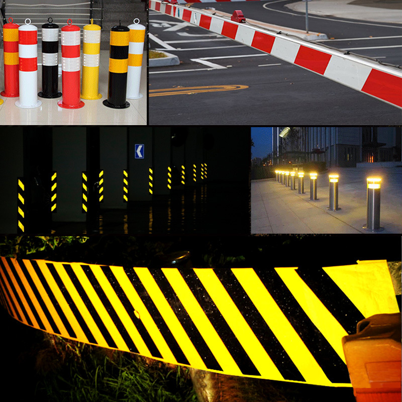 3m反光材料工程级黄黑红白斜纹反光条警示胶带防水耐磨警戒夜间