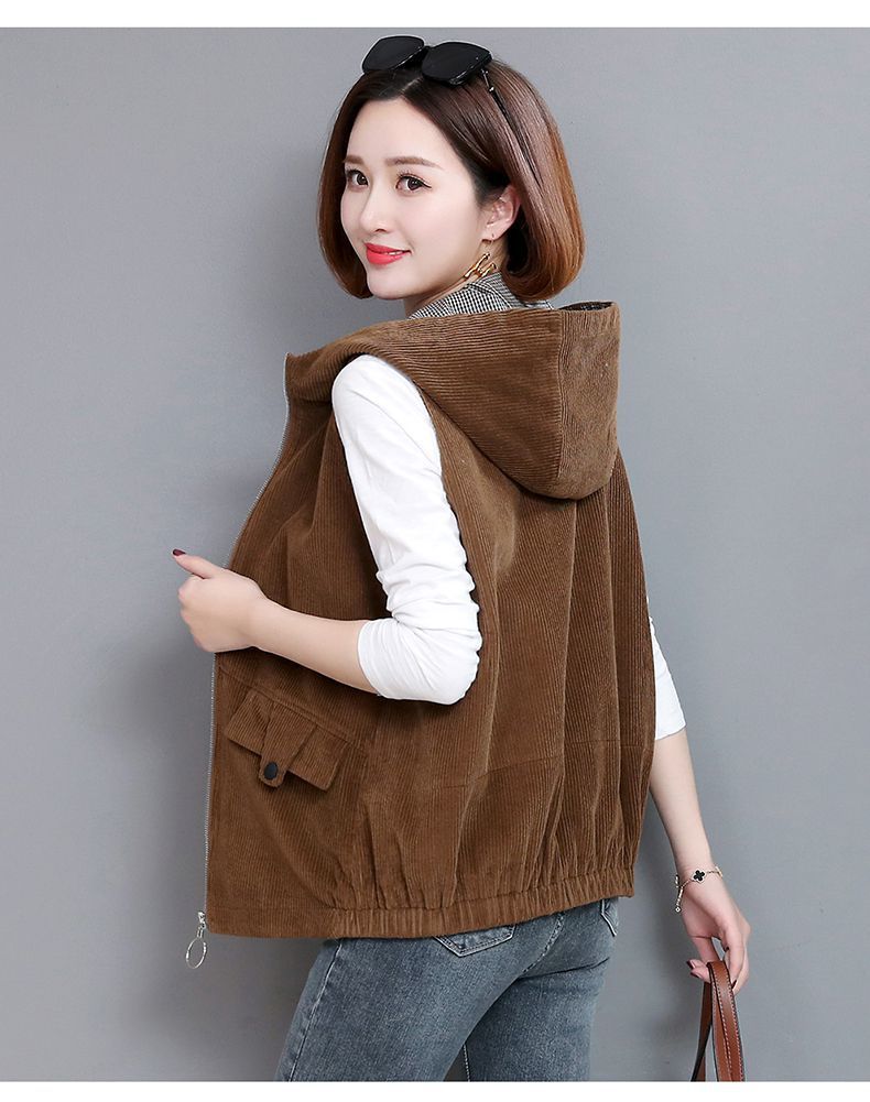 马甲背心女坎肩外穿2020春秋大码百搭宽松短外套灯芯绒女士棉马夹