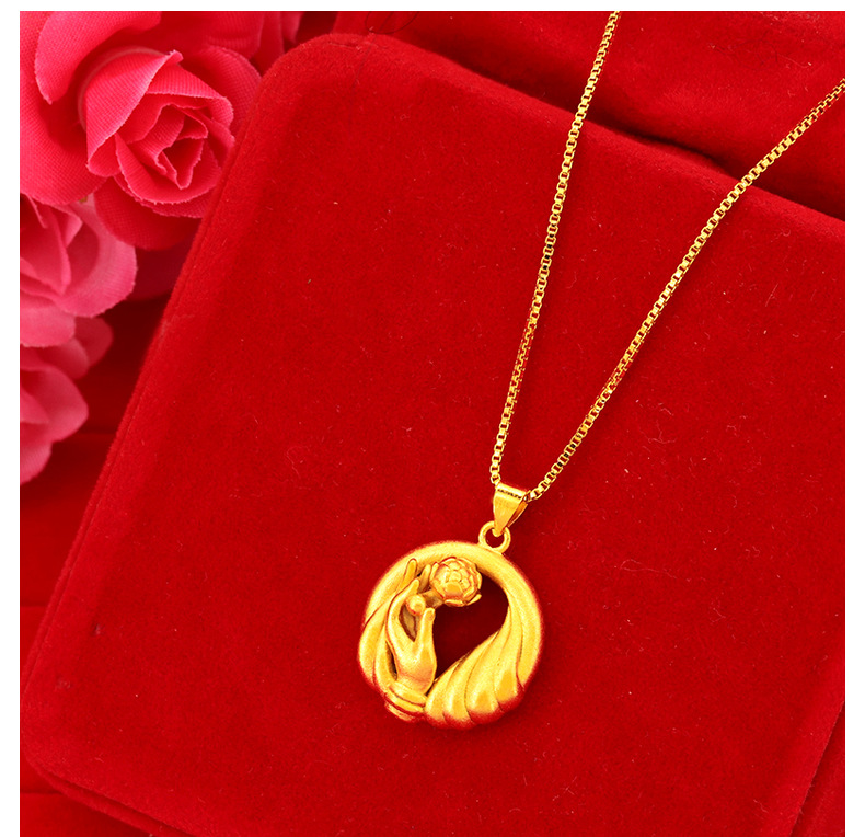 女士沙金玉手莲花时尚吊坠 纯黄铜镀金实心观音圆吊坠厂家直销