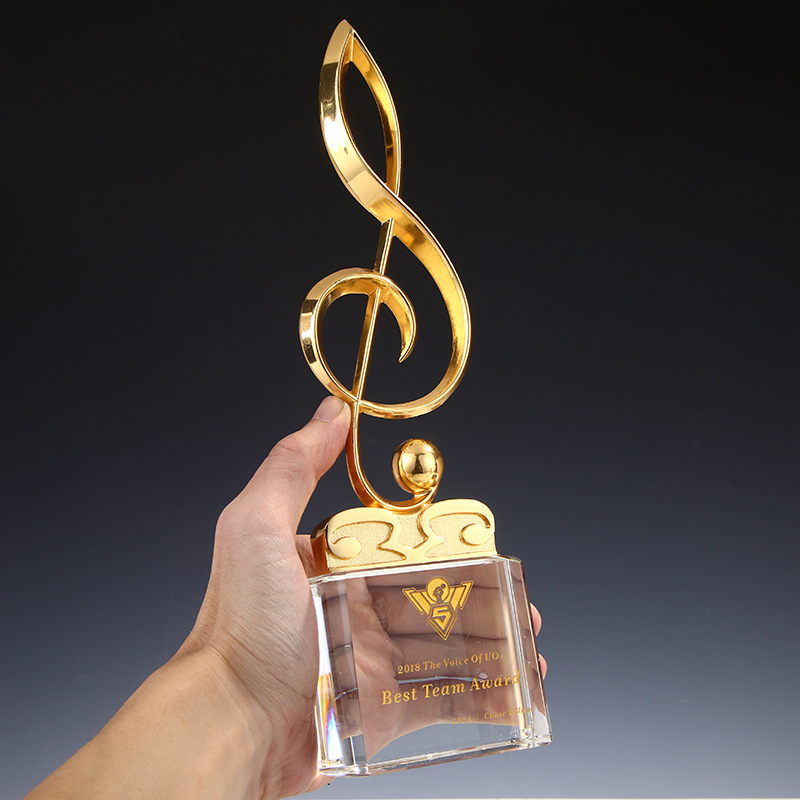 厂家批发水晶奖杯金属音符奖杯唱歌比赛表彰创意音乐奖杯刻字定做