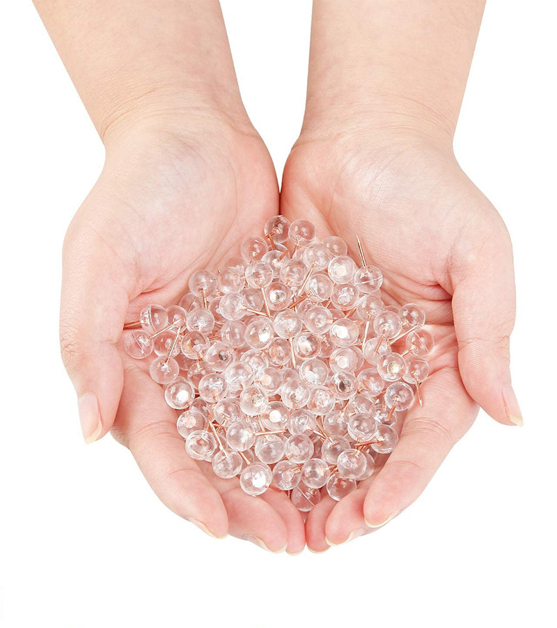 亚马逊热销图钉透明玫瑰金工字钉透明圆球图钉固定大头针100个装