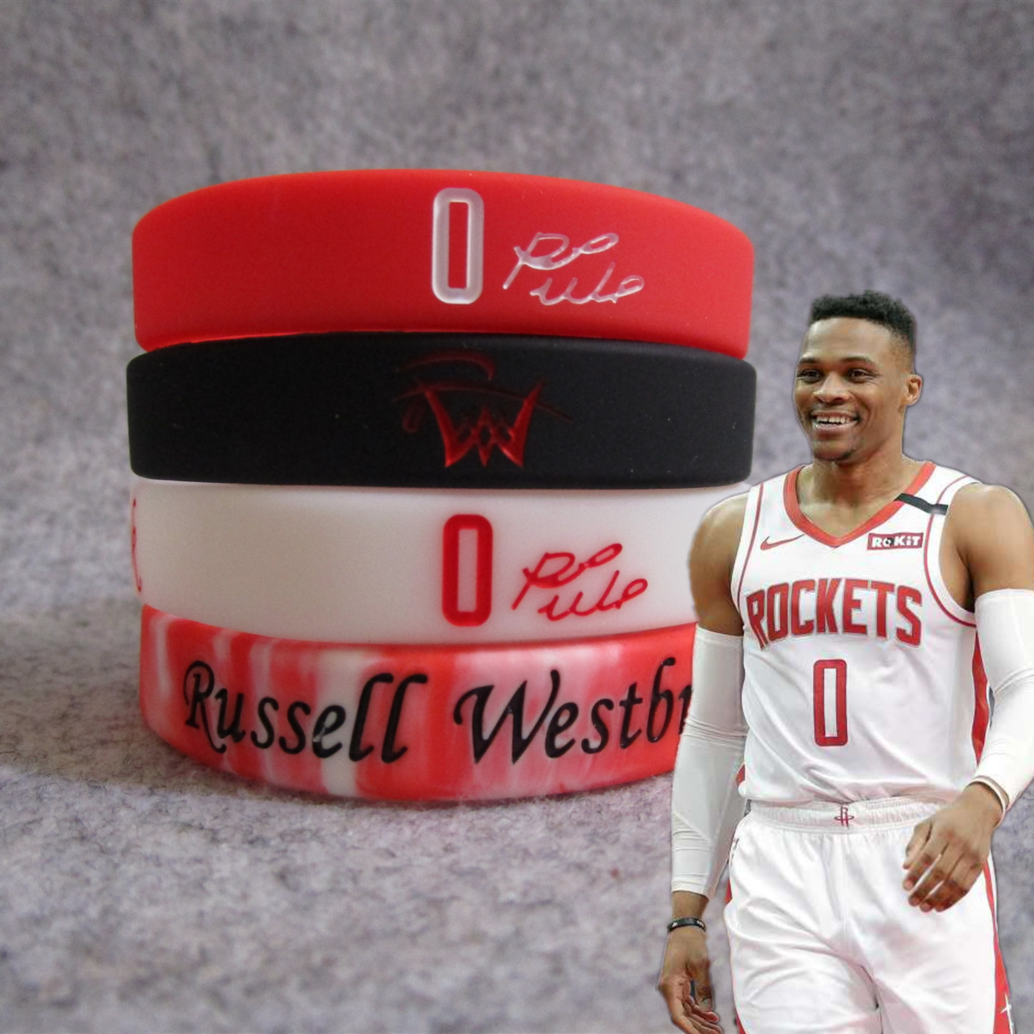 火箭队0号篮球球星威少 威斯布鲁克签名夜光运动手环 硅胶腕带新