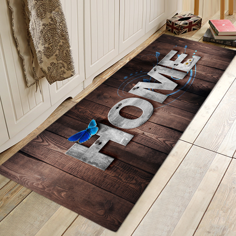 Wood Grain Floor Mat Flannel Hydrophilic Pad Bedroom Doormat Bathroom Anti-Slip Mats Kitchen Non-Slip Mat Factory Wholesale