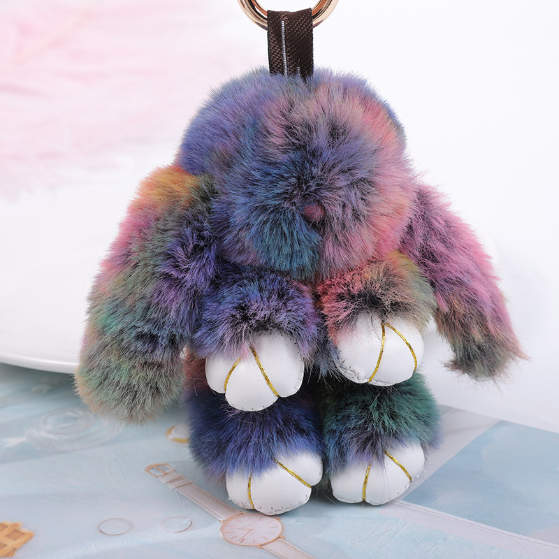 厂家直销七彩色仿獭兔装死兔钥匙扣挂件毛绒兔子创意公仔饰品批发