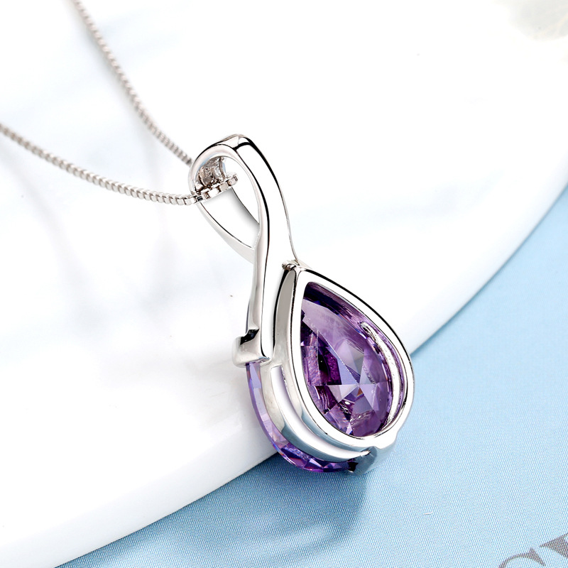 s925纯银紫水晶天使的眼泪吊坠百搭锁骨链银饰情人节礼物流行项链