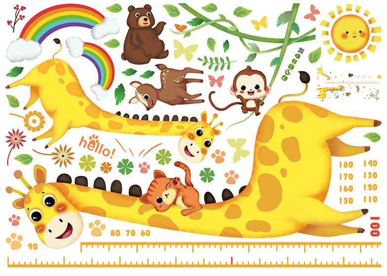 Sk7210 Giraffe Height Measurement Wall Sticker Children's Room Study Corridor Kindergarten Training Class Background Decorative Wall Sticker