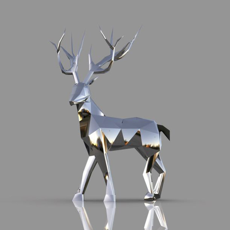 公园工程动物雕塑镜面几何不锈钢鹿不锈钢鹿园林景观雕塑定制