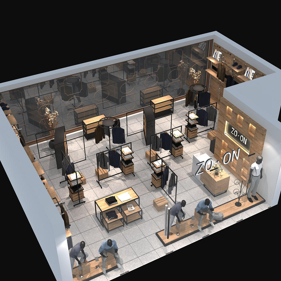 定制服装展示柜台服装店展示架货架服装展台整店设计效果图