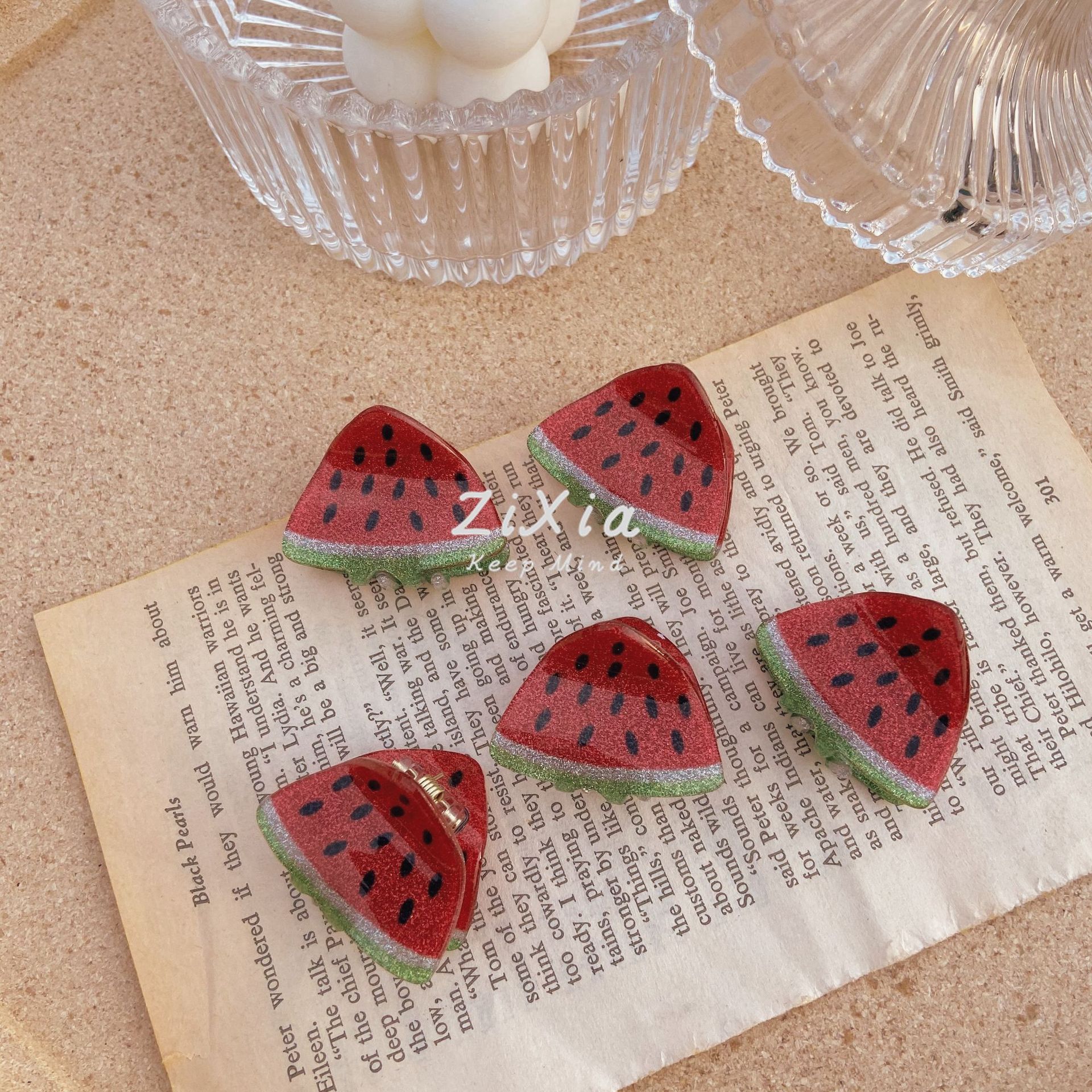 醋酸小抓夹女迷你西瓜发夹小爪子少女心韩版发夹夏日清新儿童抓夹