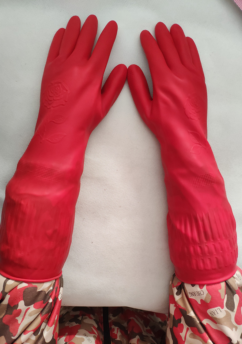红玫瑰乳胶手套加厚加长橡胶皮家用洗衣洗碗防水防滑耐磨家务手套