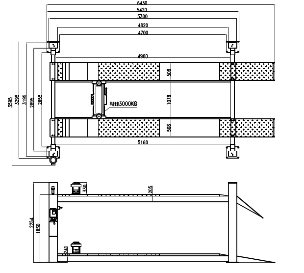5t四柱举升机(气动解锁带二次小车以及侧滑板定位仪用)