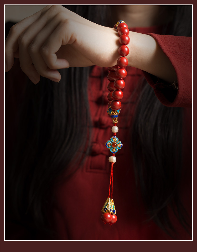 朱砂紫金砂手持36颗念珠延喜攻略同款故宫压襟手链十八子手串佛珠