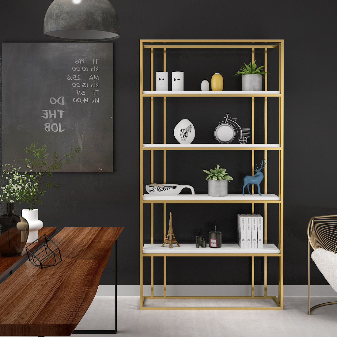 现代简易铁艺置物架落地金色北欧书架创意架子客厅隔断陈列展示柜