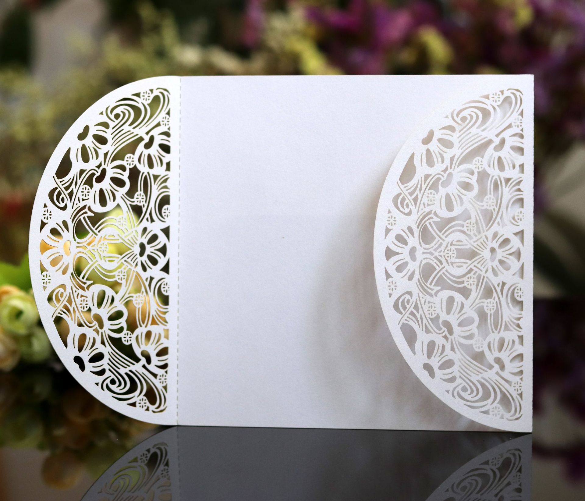 亚马逊节日庆典激光镂空请柬封套 结婚邀请函 花朵贺卡封面批发