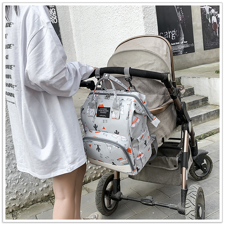 New Multi-Functional Hanging Stroller Mother Bag Cartoon Baby Diaper Bag Large Capacity Feeding Bottle Bag Mummy Backpack