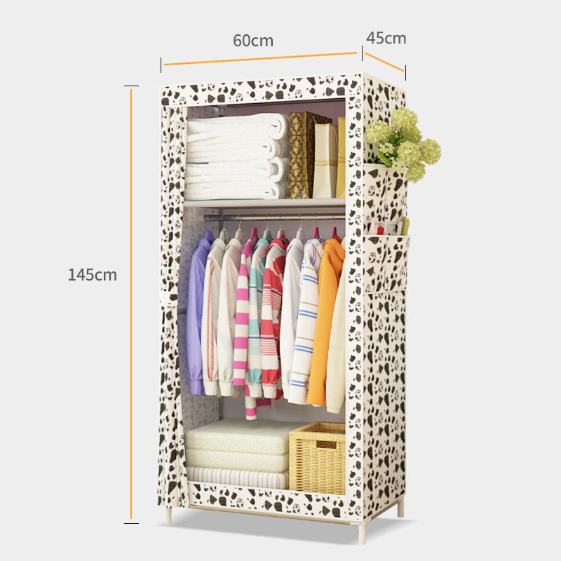 Simple Wardrobe Cloth Wardrobe Single Dormitory Bedroom Household Hanger Clothes Steel Pipe Reinforced Bold Storage Cabinet for Rental Room