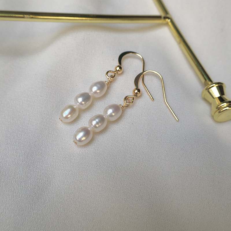 Natural Fresh Water Pearl Long Earrings 14K Gold-Plated Color-Preserving Simple Tassel Ear Hook Taobao WeChat One Piece Dropshipping