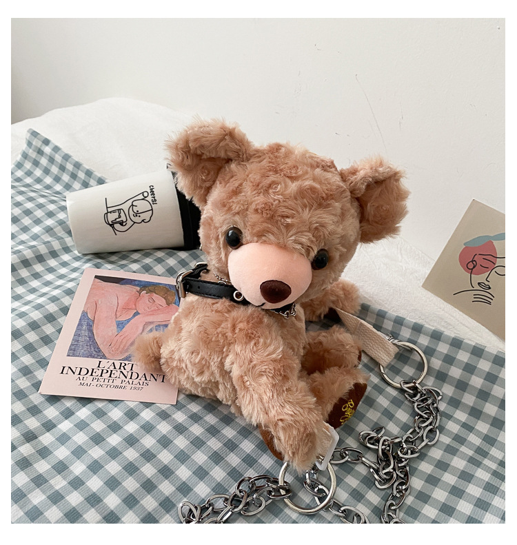蹦迪小熊斜挎包创意泰迪熊链条毛绒包包韩版单肩斜跨小包厂家直销