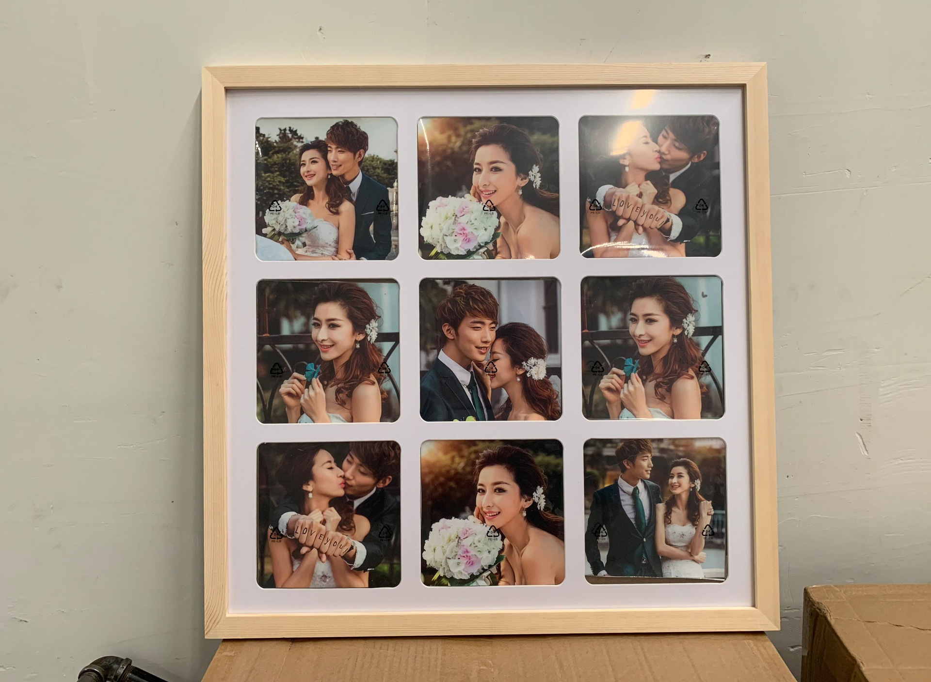 批发50*50cm 创意组合九宫格相框 宝宝儿童婚纱照实木卡纸照片墙
