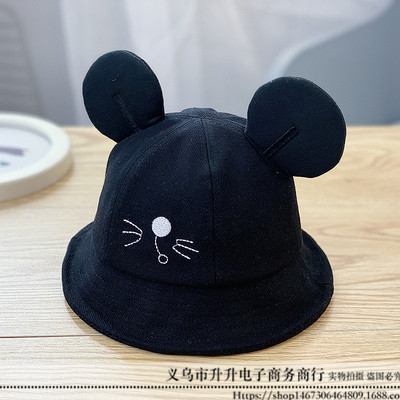 儿童渔夫帽春夏季可爱老鼠盆帽宝宝大耳朵帽子鼠年男女童遮阳帽子