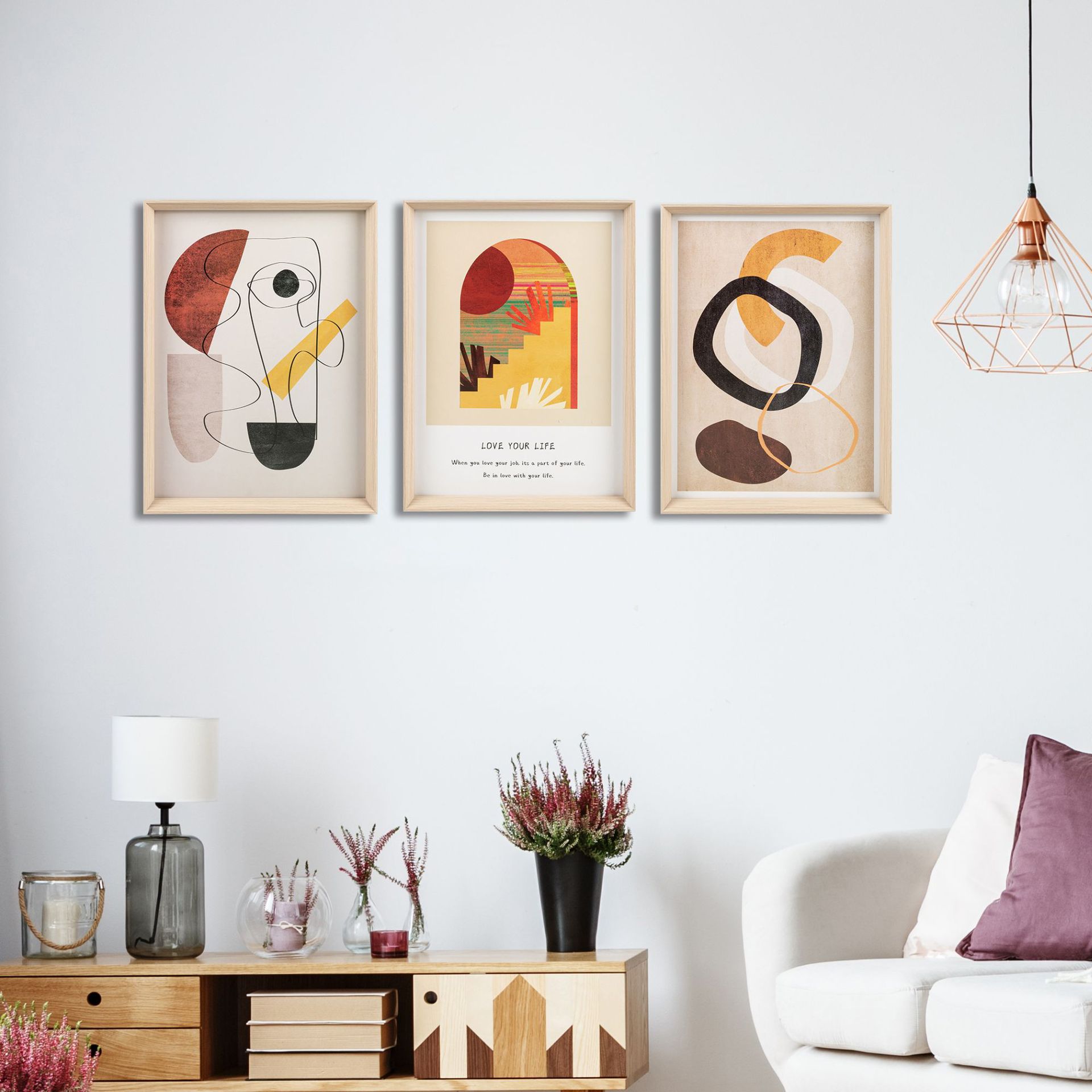 北欧现代风格大墙面装饰画组合客厅走廊挂画三联背景墙画实木画框