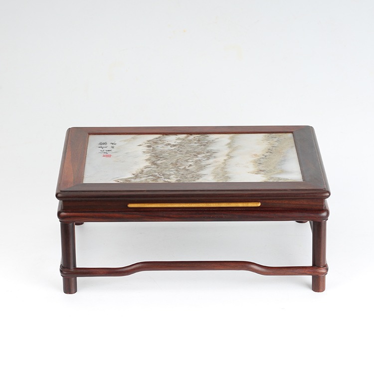 实木底座大红酸枝镶大理石炕几桌小茶几底座云石长方方台盆景架花