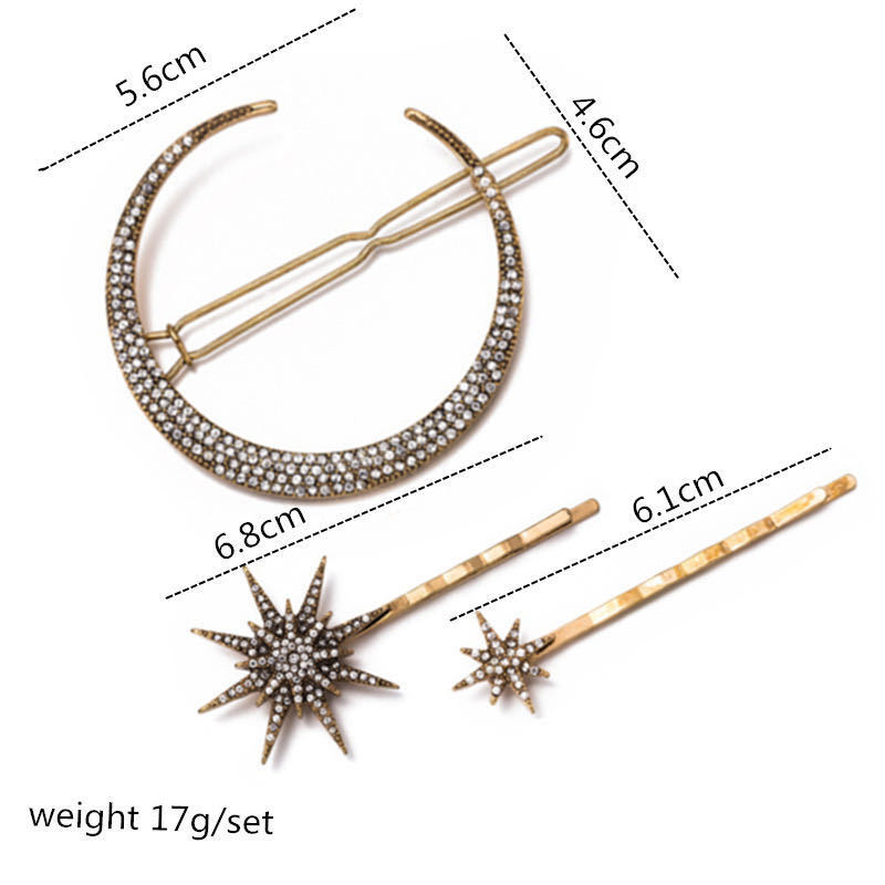 Factory Direct Sales European and American Japanese Hair Accessories Retro Geometric Diamond Moon Snowflake Star Hairpin Set Word Clip