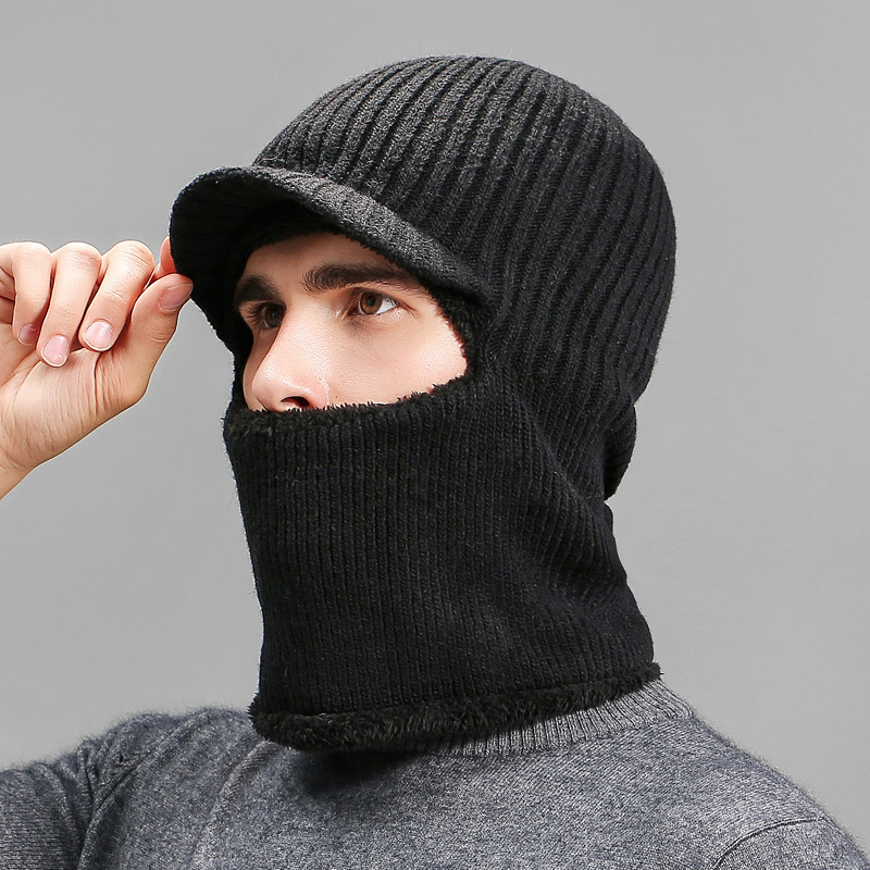 欧美男士秋冬套头帽子加厚保暖蒙面帽东北防寒围帽骑车针织毛线帽