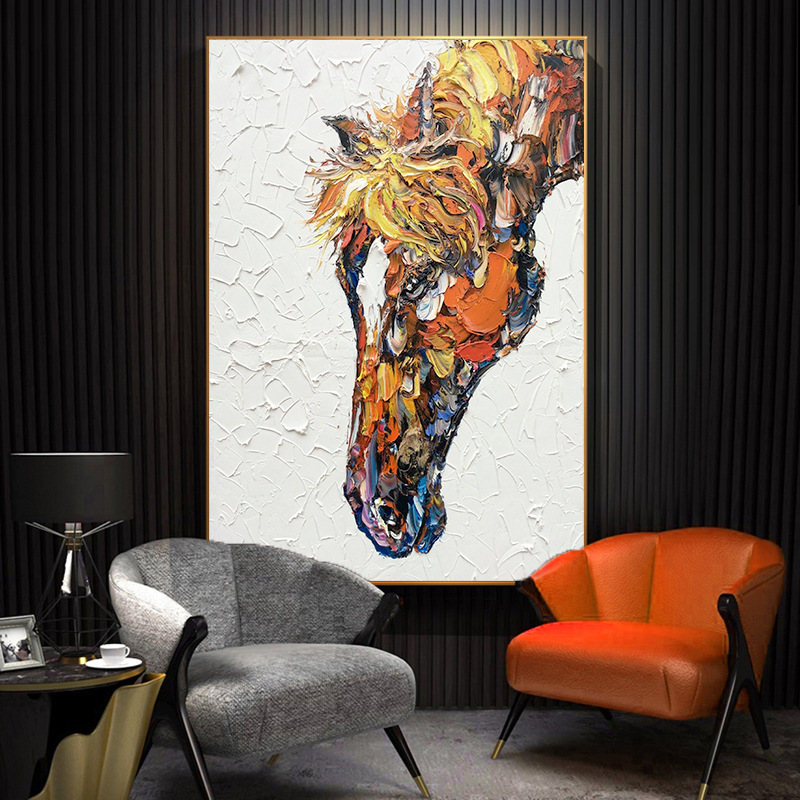 现代简约客厅装饰画北欧轻奢主卧墙面抽象画油画马头沙发背景挂画