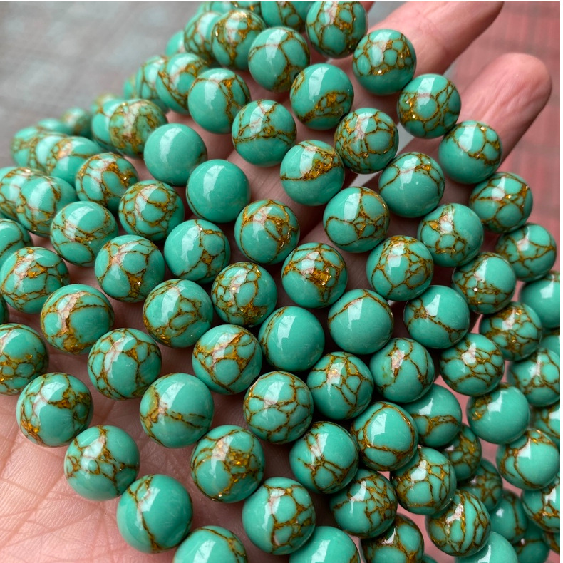 金线松石散珠金丝白松石蓝松石绿松石珠子合成松石厂家直供跨境