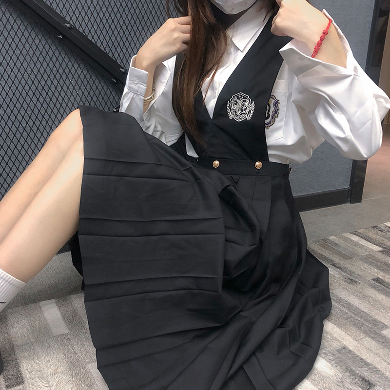 新款日系学院风jk衬衫甜美银锦鲤jk护奶裙秋冬黑色jk制服套装