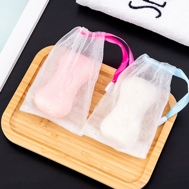 A165 Cleansing Face Wash Handmade Soap Foaming Net Facial Cleanser Foaming Sponge Can Hang Soap Color Ribbon Foaming Bag