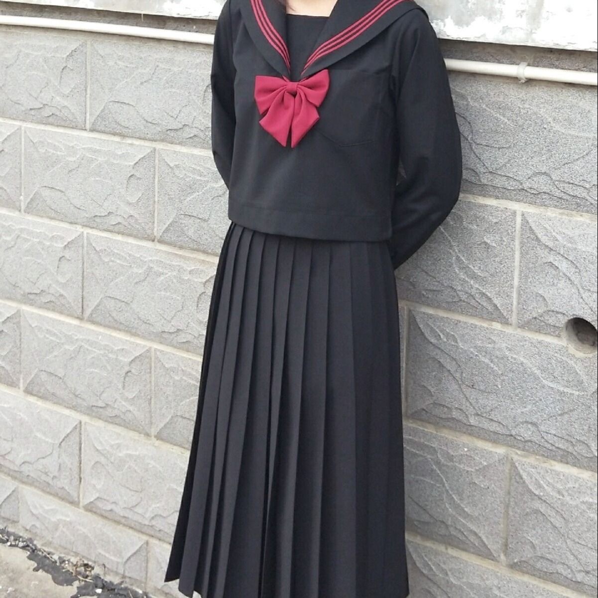 黑色赤三本中间服不良长裙基础款正统jk制服裙日本水手服班服校服