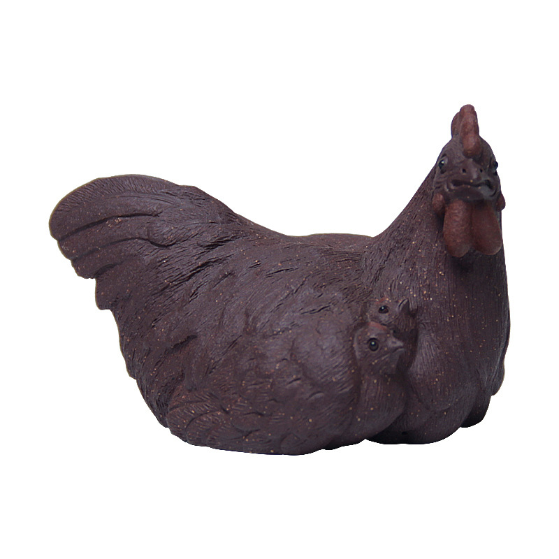 吉品原宜兴精品紫砂小茶宠摆件茶玩生肖鸡母子鸡可养雕塑茶道配件